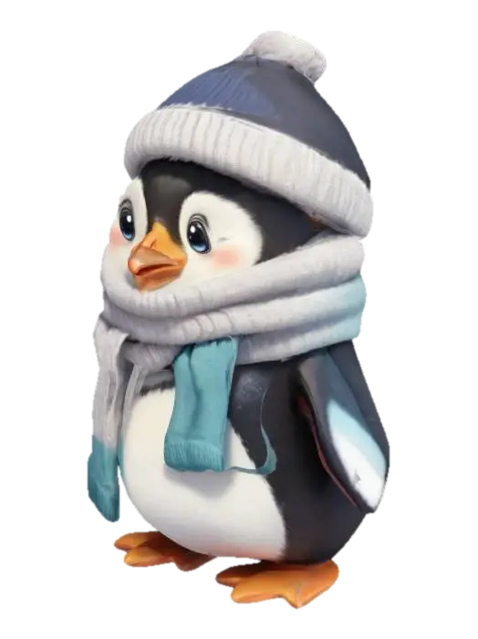 a cute anime style penguin with a scarf, and a winter hoodie - Christmasadventure 3D model, vytvořený pomocí AI