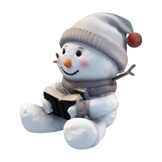 a cute anime style snowman with a scarf reading a book - Christmasadventure 3D model, vytvořený pomocí AI