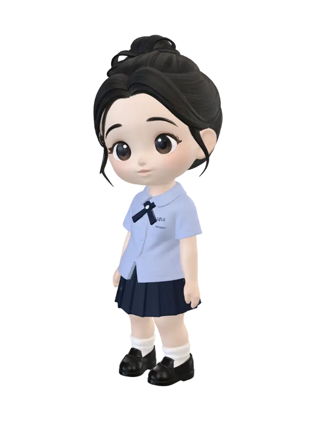 Chibi Schoolgirl in Uniform - Facialexpression 3D model, vytvořený pomocí AI