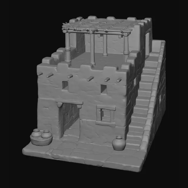 3D model for Two-Story Pueblo with Exterior Staircase