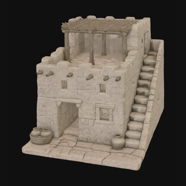 3D model for Two-Story Pueblo with Exterior Staircase