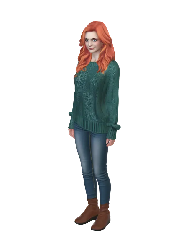 Ein realistisches 3D-Modell einer rothaarigen Frau mit leuchtend kupferrotem Haar,… - Redhead 3D model, vytvořený pomocí AI
