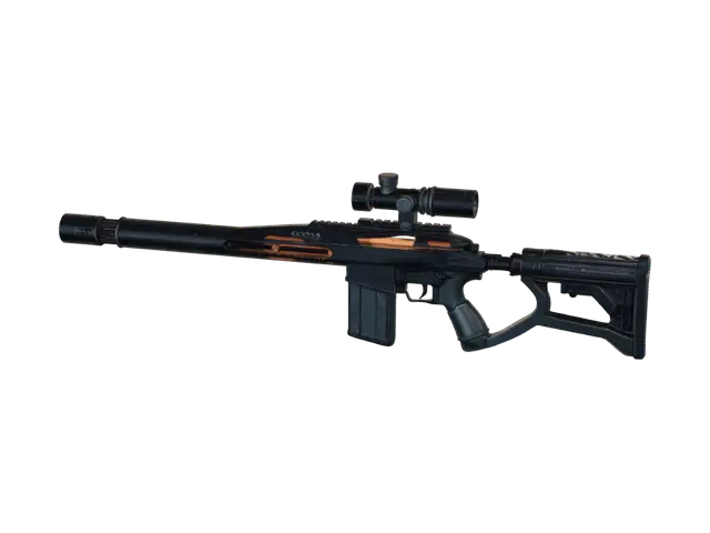 3D game-ready futuristic anti-materiel sniper rifle. Elongated, heavy-duty silhouette.… - No 3D model, vytvořený pomocí AI