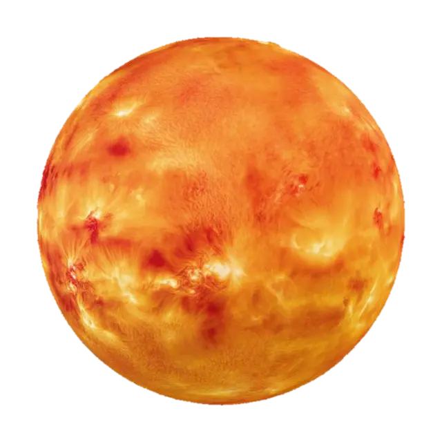 Modello 3D der Planet Sonne mit leichten Eruptionen, Farben von weis über gelb hin zu rot und… - Solar, generato dall’IA