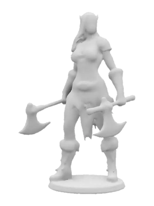 3D model for A fierce looking barbarian woman wearing leopard skin clothing drawn by artist Simon Bisley, painterly look, 
