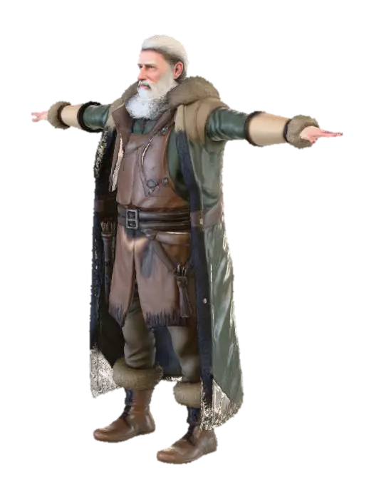Old medieval man, normal size human. Hunter, lumberjack, mediumly fat 3D model, vytvořený pomocí AI