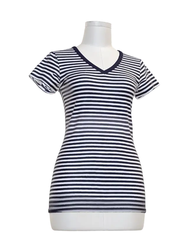 3D model for Navy and white striped V-neck T-shirt on mannequin