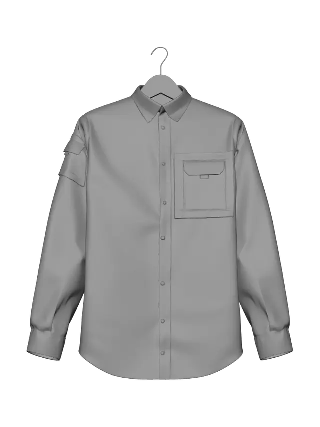 3D model for White Cargo Shirt with Olive Patches