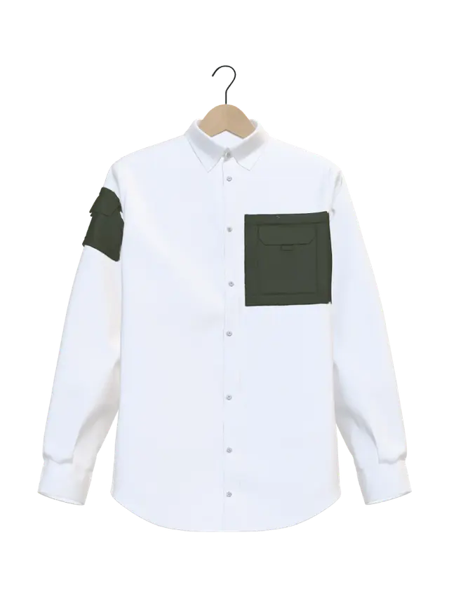 3D model for White Cargo Shirt with Olive Patches