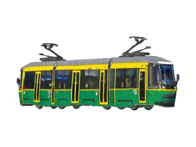 Green and Yellow Tram 3D model, vytvořený pomocí AI