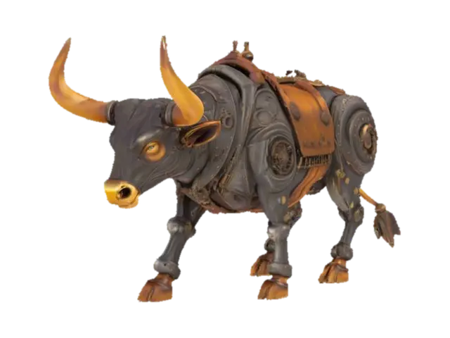 mechanical steampunk rodeo bull, #AroundTheWorld# - Texas 3D model, vytvořený pomocí AI