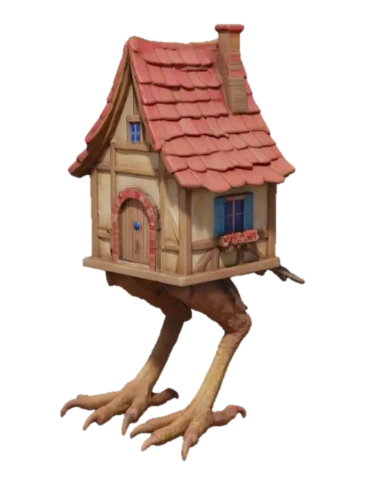 Chicken-Leg Cottage 3D model, vytvořený pomocí AI