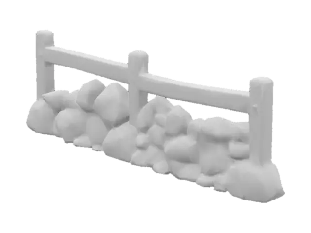 3D model for Wooden Fence with Stone Barrier, #arch#