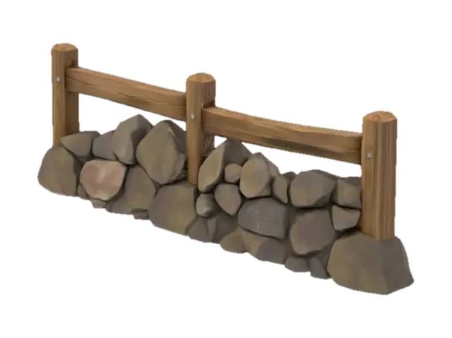 3D model for Wooden Fence with Stone Barrier, #arch#