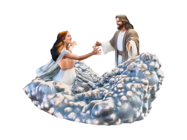 A woman running to Jesus in Heaven. - Angels 3D model, vytvořený pomocí AI