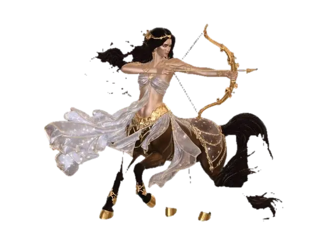 Female Sagittarius centaur with long flowing dark hair wearing a soft, flowing,… - Sparkling 3D model, vytvořený pomocí AI