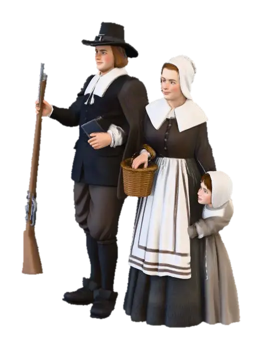 Plymouth pilgrim family - Colonial 3D model, vytvořený pomocí AI