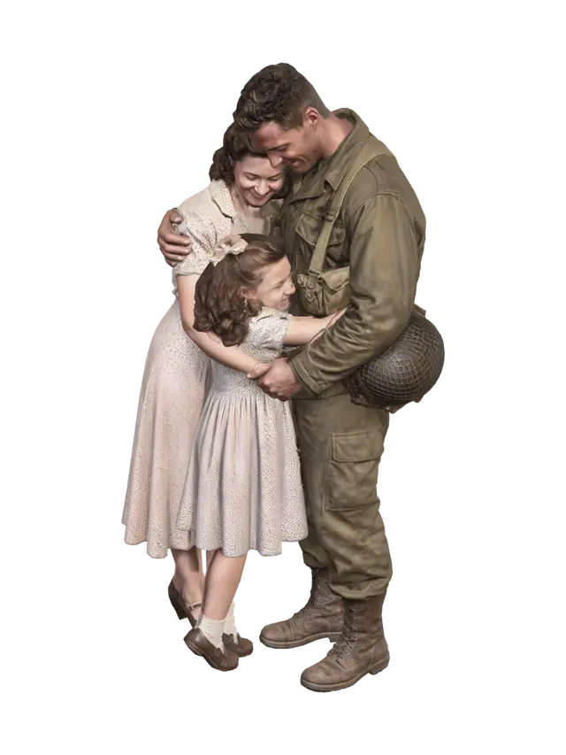 Create a photorealistic, lifelike, 3D image of a WWII soldier just home from the… - Daughter 3D model, vytvořený pomocí AI