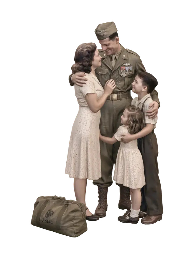 Create a photorealistic, lifelike 3D image of a WWII Marine, just home from the end of… - Hug 3D model, vytvořený pomocí AI