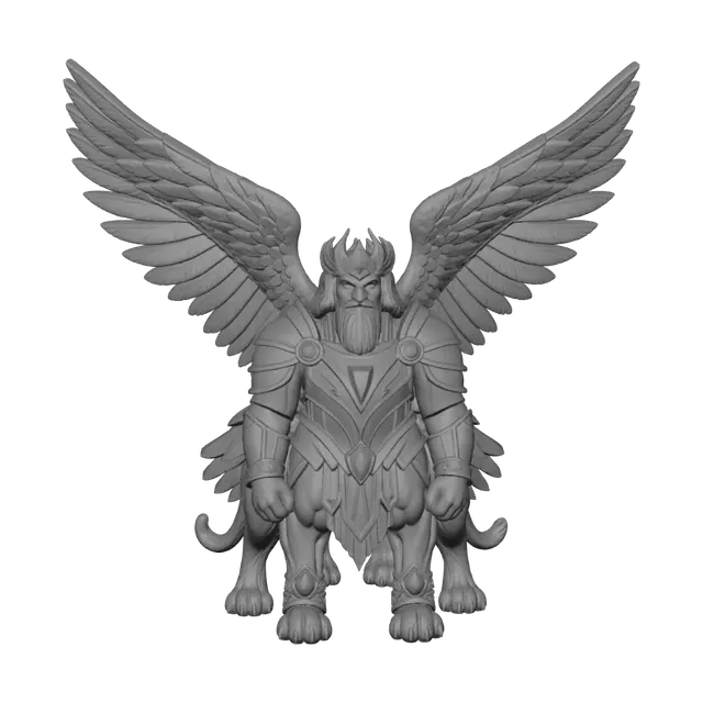 3D model for Create a photorealistic, lifelike, 3D image of a Lamassu Seagate identical to the reference image, but make the inner wings longer and set it on a transparent background.