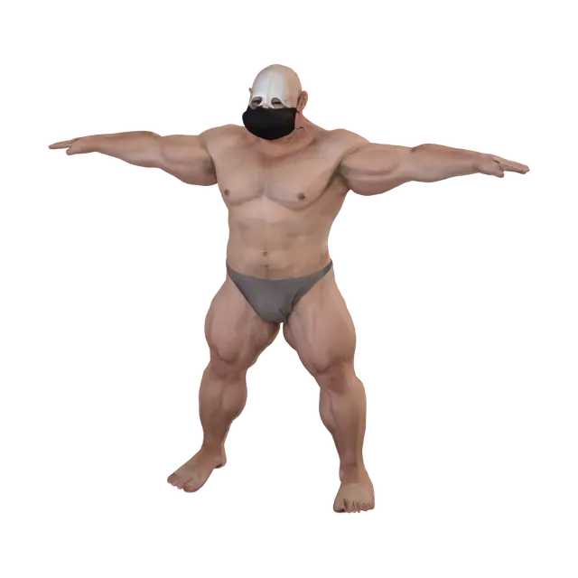 3D model for a man wearing a mask and naked for doing workout