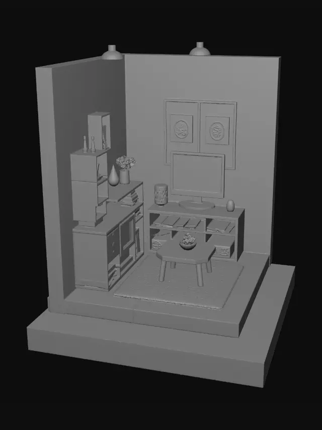 3D model for Cozy Isometric Living Room Diorama