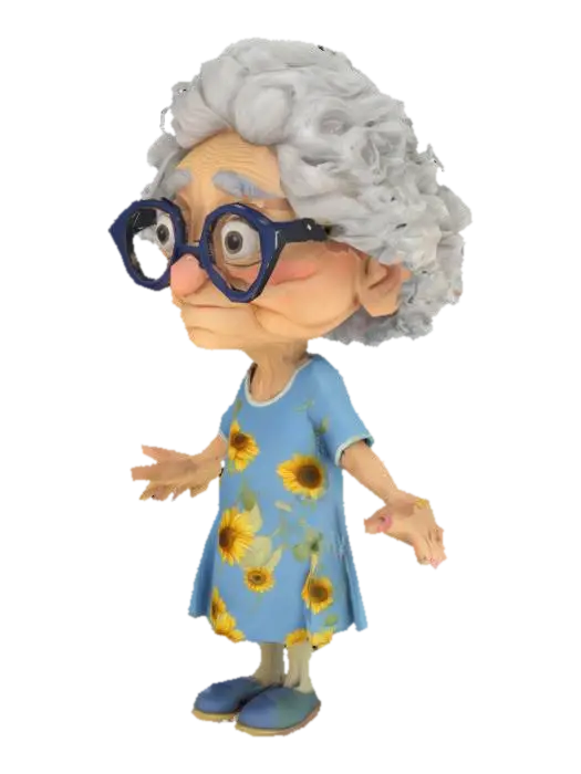 Sunny Grandma 3D model, vytvořený pomocí AI