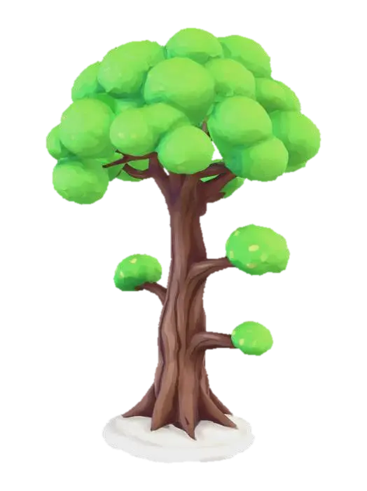 Studio Ghibli fantasy tree, thick brown trunk, large round lush green canopy,… 3D model, vytvořený pomocí AI