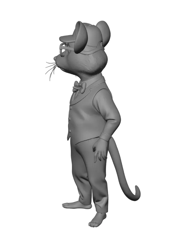 3D model for Create a character with the body of a mouse and the appearance of someone from Peaky Blinders using only 4 colors.