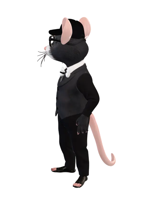 3D model for Create a character with the body of a mouse and the appearance of someone from Peaky Blinders using only 4 colors.