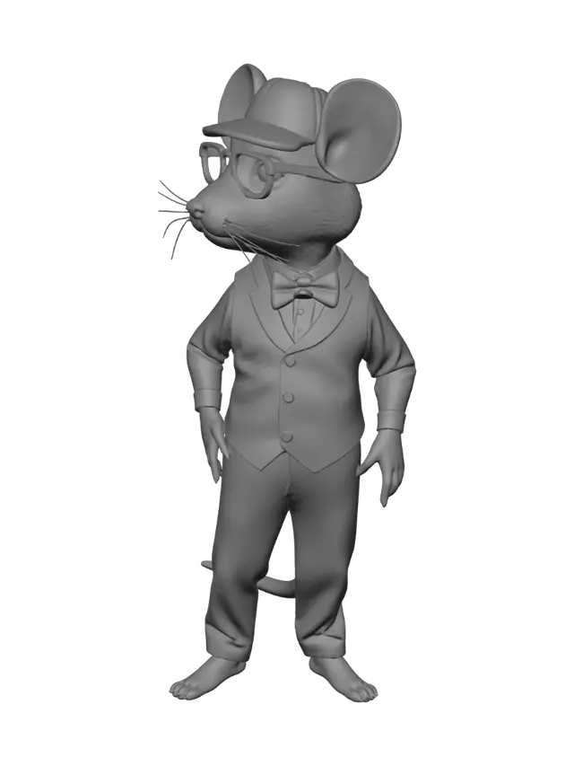 3D model for Create a character with the body of a mouse and the appearance of someone from Peaky Blinders using only 4 colors.