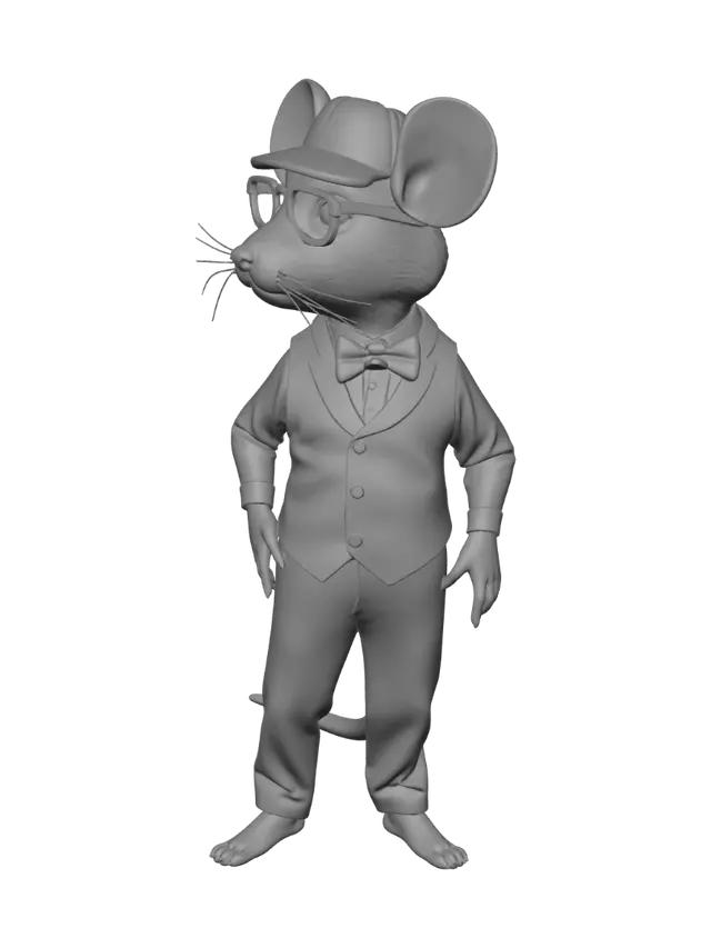 3D model for Create a character with the body of a mouse and the appearance of someone from Peaky Blinders using only 4 colors.