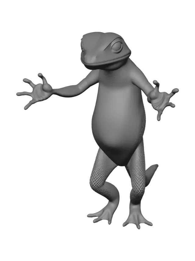 3D model for Create a lizard with its entire body lying flat on the ground. The body should be orange. The eyes should be black, and the pupils should be white.