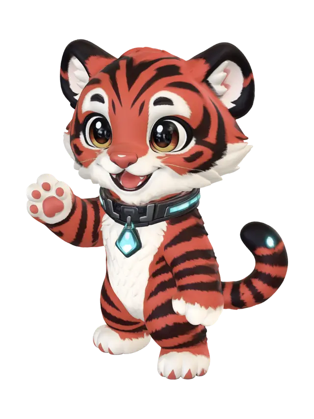 Waving Tiger Cub 3D model, vytvořený pomocí AI