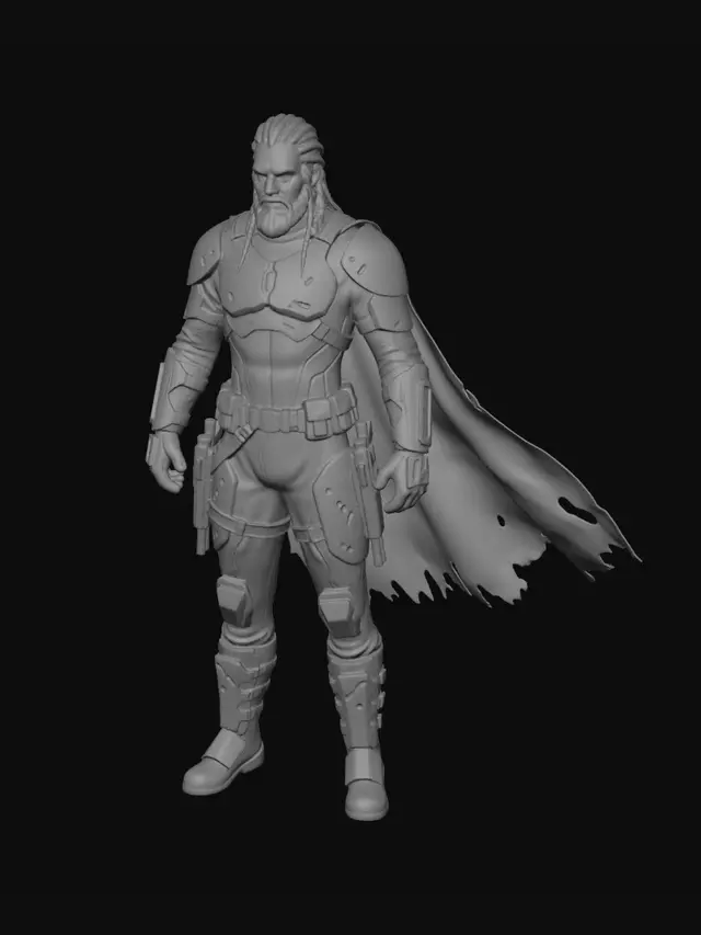 3D model for Derin bakışları olab, zor zamanlar geçirmiş, çetin mücadeleler görmüş, bir galaksi savaşçısı. Yorgun, yılgın, ama pes etmeye niyeti olmadığı yüzünden okunuyor. İnsan türünden. Tam boy.