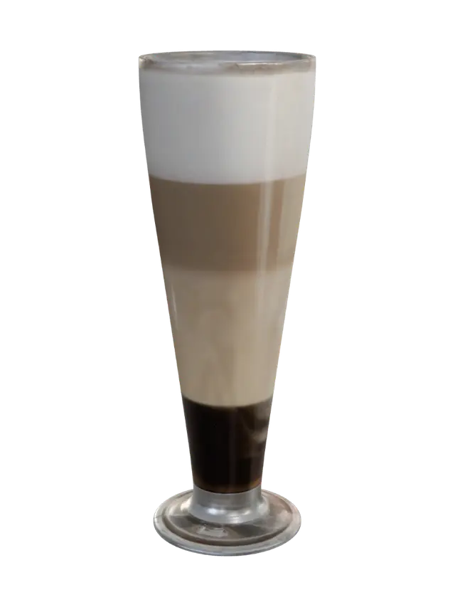 3D model for A product shot of a layered latte in a tall glass