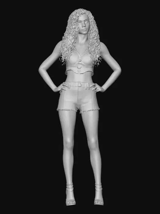 3D model for Denim Crop Top and Black Shorts