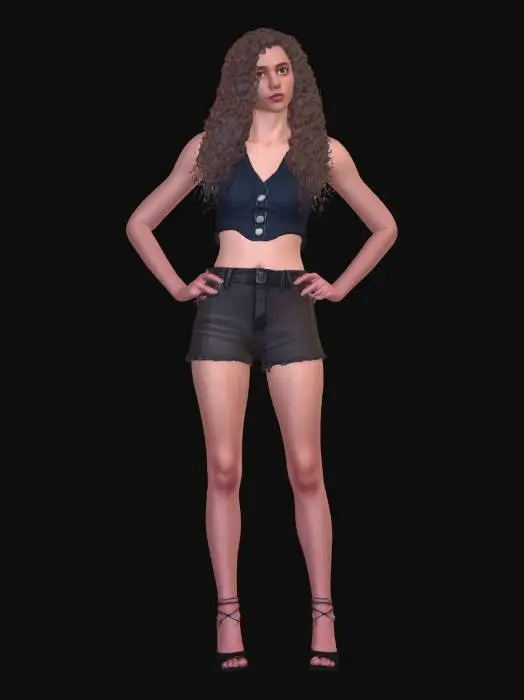 3D model for Denim Crop Top and Black Shorts