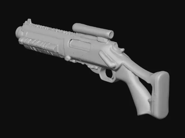 3D model for sci fi primarily white shotgun with green energy inside and a small sight; roblox compatible