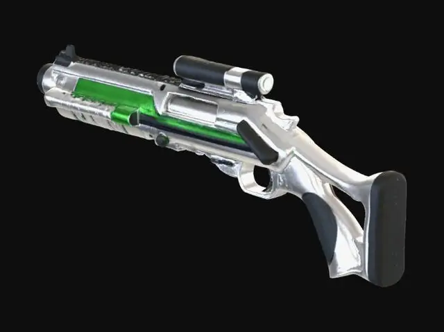 3D model for sci fi primarily white shotgun with green energy inside and a small sight; roblox compatible