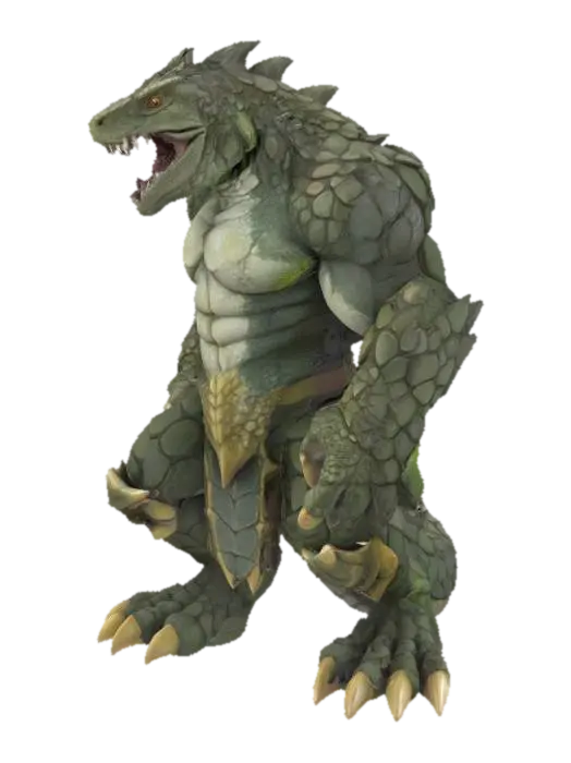 3D model for A Dragon-Lizard Sentinel, with red Martian flesh, cracked and scaly stylized skin, claws, and thick SWOL body, D&D style, highly stylized, thick and clean lines
