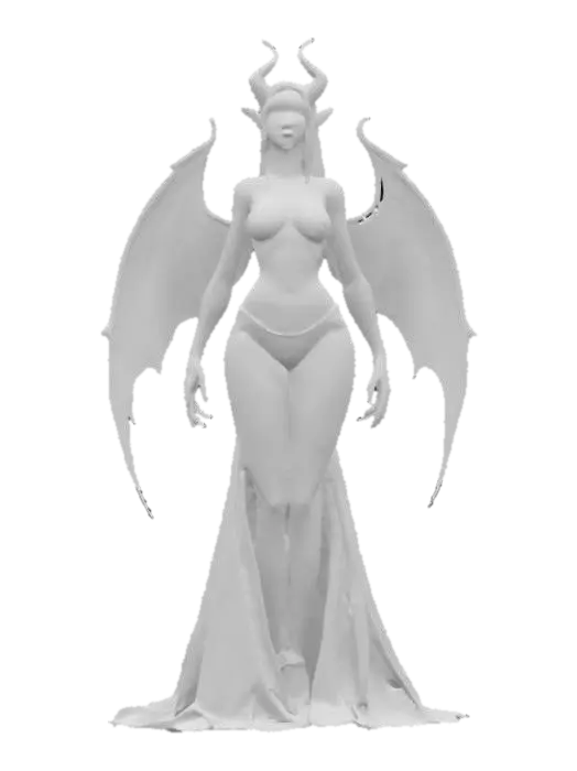 3D model for A cell shaded comic book character, cell shaded with thick black lines and bold colors, a succubus