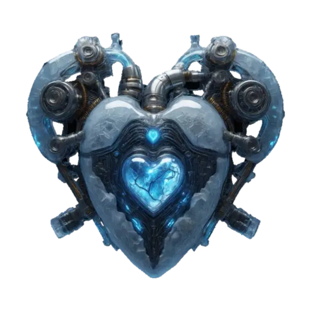 3D model for A hyper-detailed steampunk cybernetic heart emblem, Miyazaki design, Studio Ghibli art style, Howl's Moving Castle style, matte black steel, with rusted and scratched bolts, valves and circuits of glowing neon red lines and dots, 8K detail. Glowing. Sacred. Alive., #emblem#