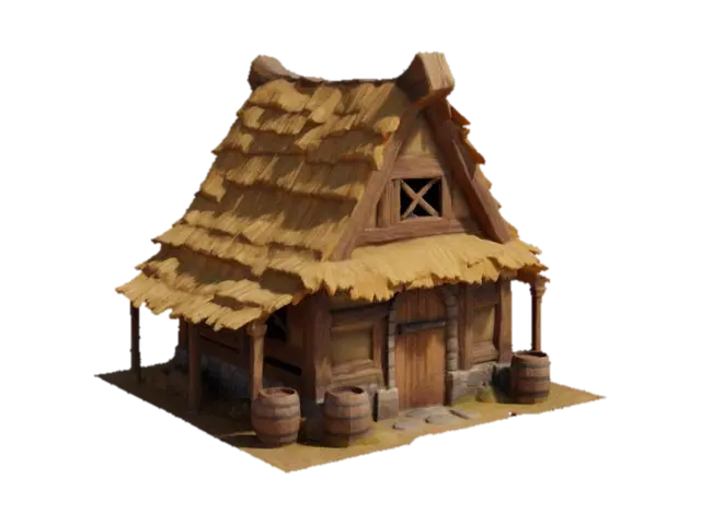 Rustic Cabin 3D model, vytvořený pomocí AI