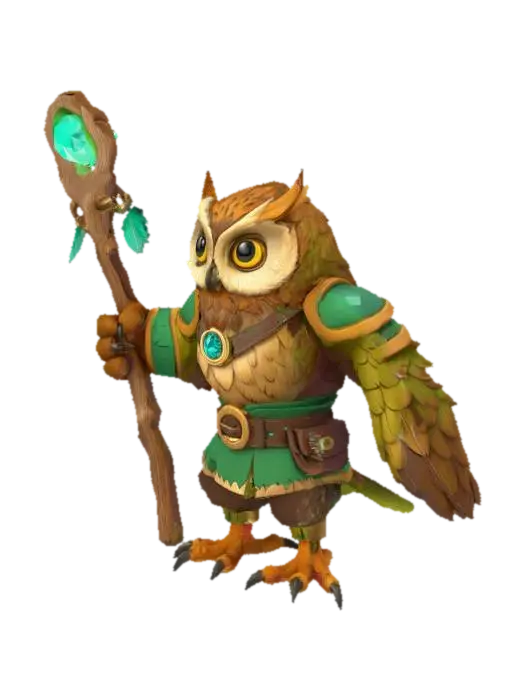 Mystic Owl Mage - Wise 3D model, vytvořený pomocí AI