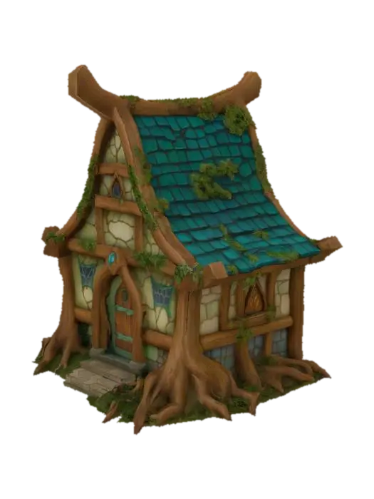 Enchanted Treehouse Cottage - Fairytale 3D model, vytvořený pomocí AI