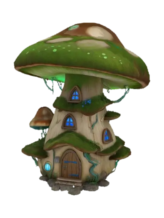 Enchanted Mushroom Dwelling - Hut 3D model, vytvořený pomocí AI