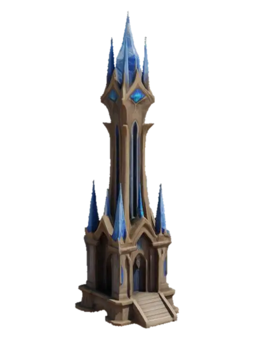 Crystal Spire Tower 3D model, vytvořený pomocí AI