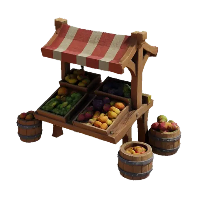 Fruit Stand Display - Shop 3D model, vytvořený pomocí AI