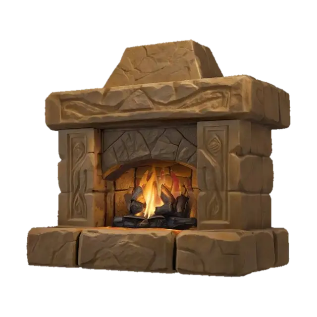 Stone Hearth Ablaze - Fireplace 3D model, vytvořený pomocí AI
